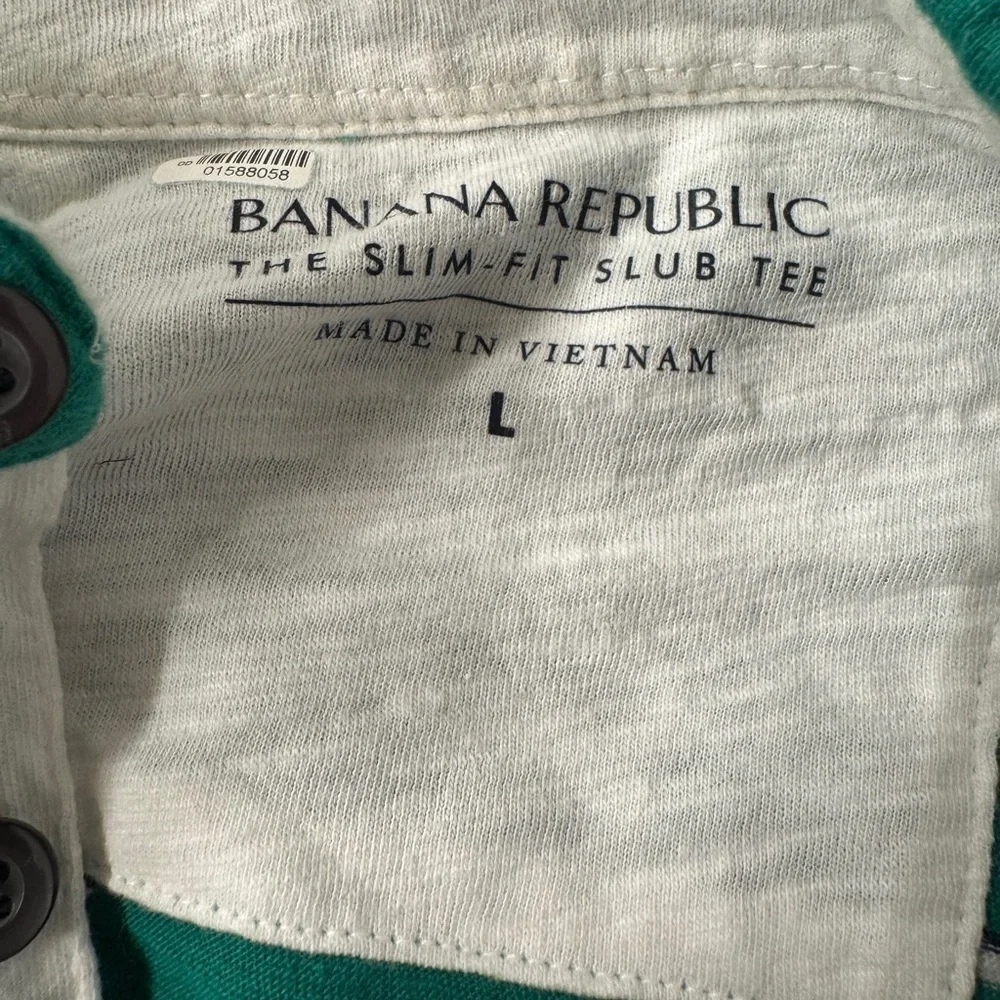Banana Republic Slim Fit Slub Tee Polo Shirt Green Striped Men’s Large